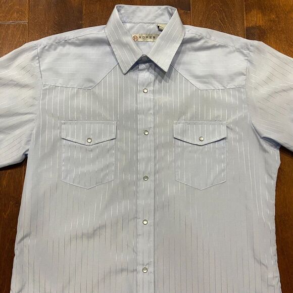Roper Western Wear Pearl Snap Button Front Baby Blue Shirt Men's Size Large - Picture 2 of 8